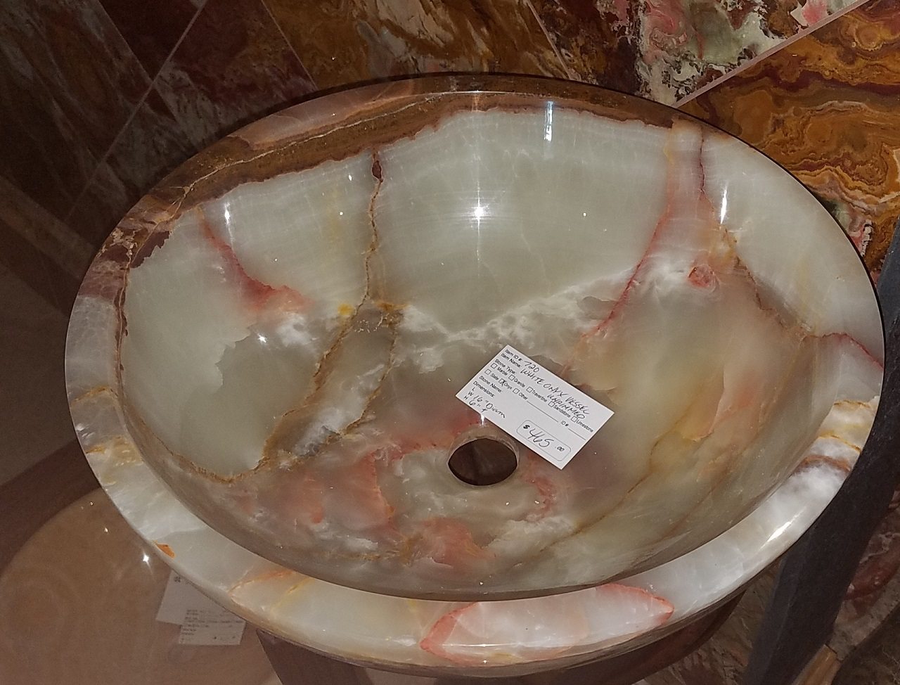 D16xH6 White Onyx Polished Unrimmed Sink Carved Stone Creations