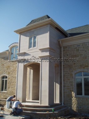 Custom limestone front entry surround