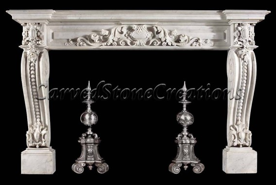 Carved Marble Fireplace Surround with Small Relief Carving Details.