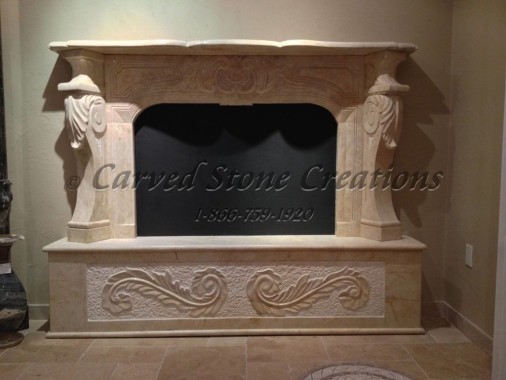 Beige Venuto Marble Fireplace surround with Raised Hearth