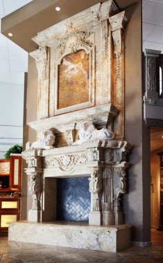 Lion Overmantle Fireplace Surround with Lion Statues