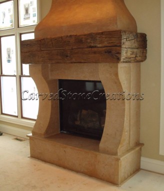Heavy Travertine legs with Antique Wood Mantle