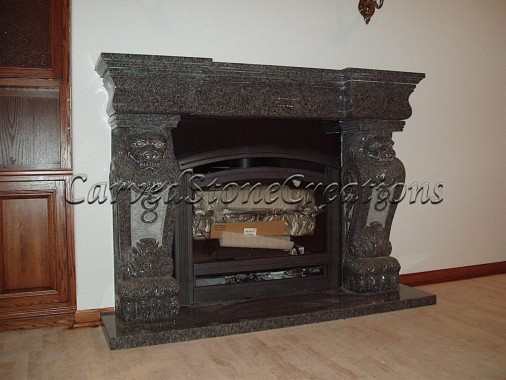 Lion Detailed Granite Fireplace Surround