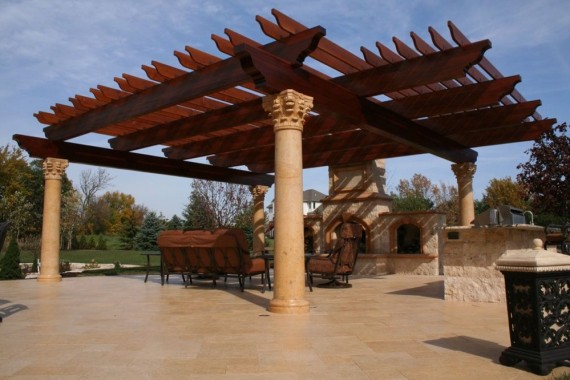 Outdoor fireplace & pergola