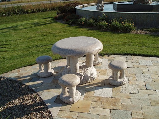 Carved stone mushroom patio table set