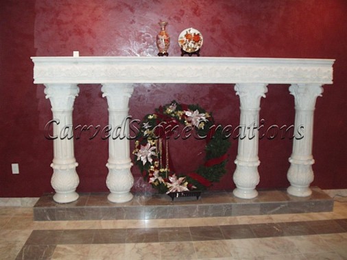 Corinthian Column Fireplace Surround carved of White Marble