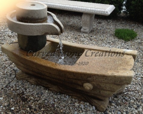 Antique Granite Carved Boat Fountain