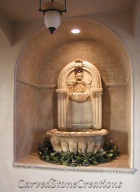 Carved Antique Marble Wall Fountain