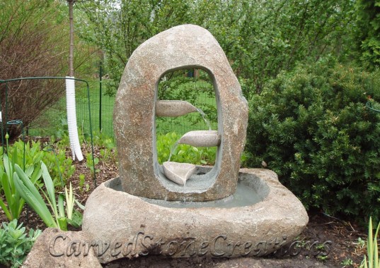 Carved Boulder Cascading Fountain