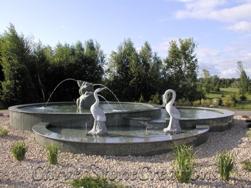 Tiered Pool Fountain with Cranes
