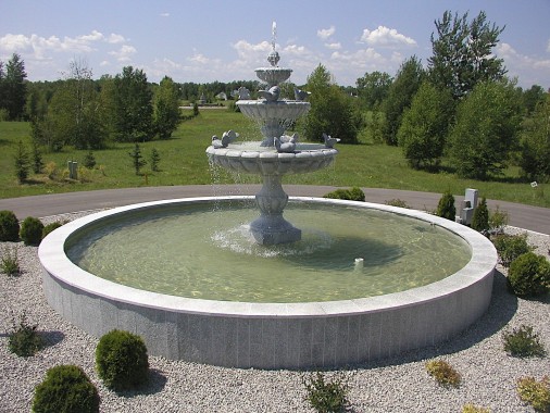 Large public fountain with doves