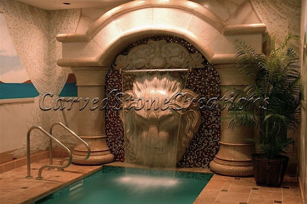 Indoor granite lion water fountain