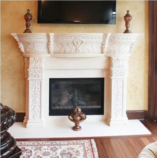 Fireplace with marble surrounding