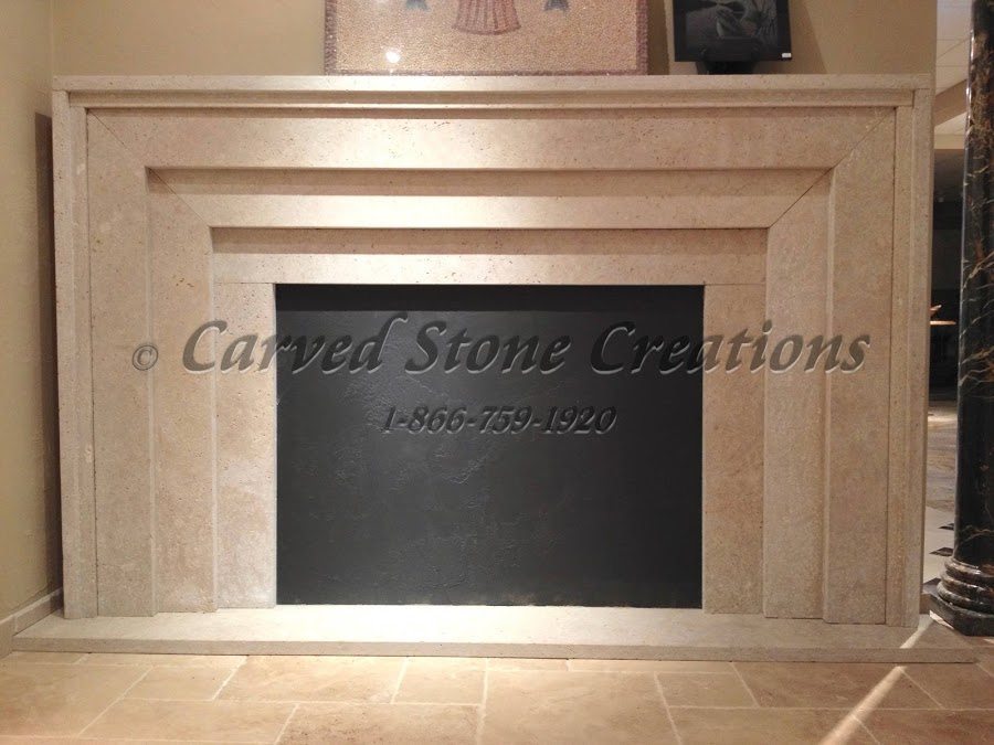 Limestone fireplace