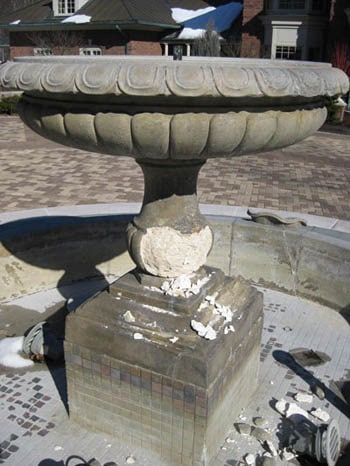Limestone fountain used in an inappropriate season