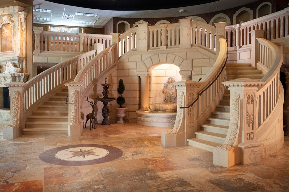Interior wall fountains in between 2 staircases