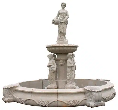 Outdoor fountain with three sculptures
