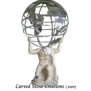 Bent statue holding steel globe
