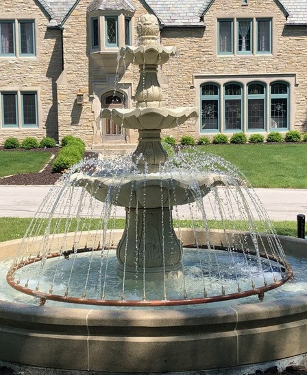 3-Tier Scallloped fountain, carved of Golden Cypress granite, 54" diameter x 96" tall