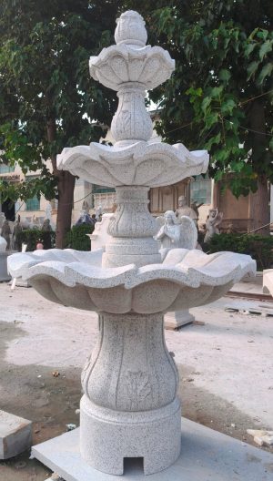 3-tier Scalloped Fountain carved of California white granite, 54" diameter x 96" tall