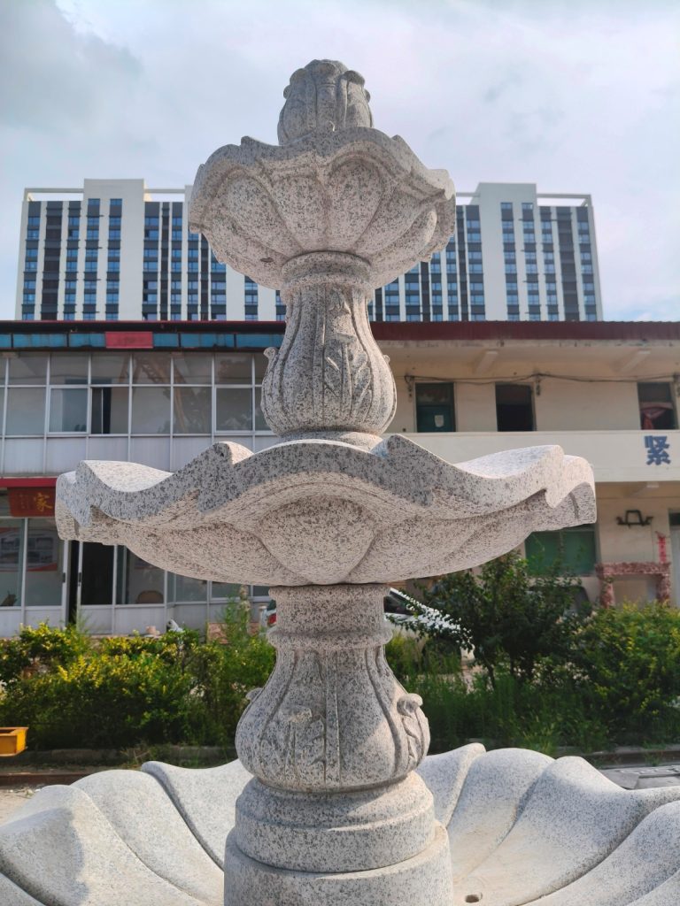 3-tier Scalloped Fountain carved of California white granite, 54" diameter x 96" tall
