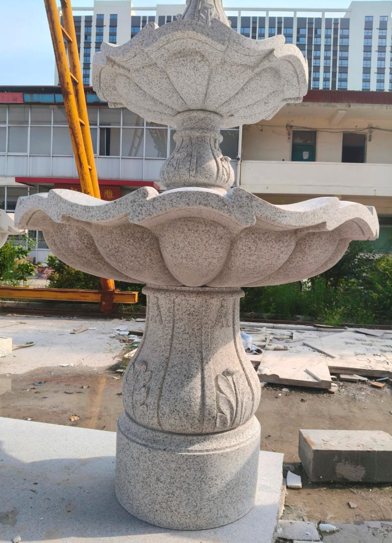 3-tier Scalloped Fountain carved of California white granite, 54" diameter x 96" tall