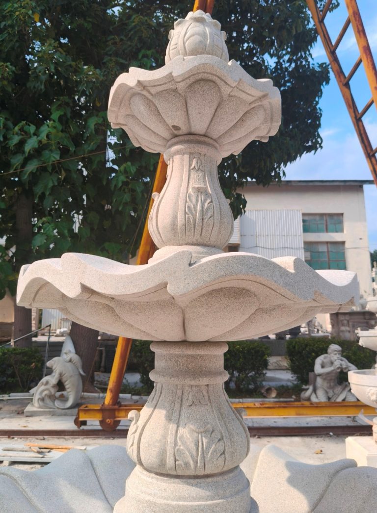 3-Tier Scallloped fountain, carved of Golden Cypress granite, 54" diameter x 96" tall