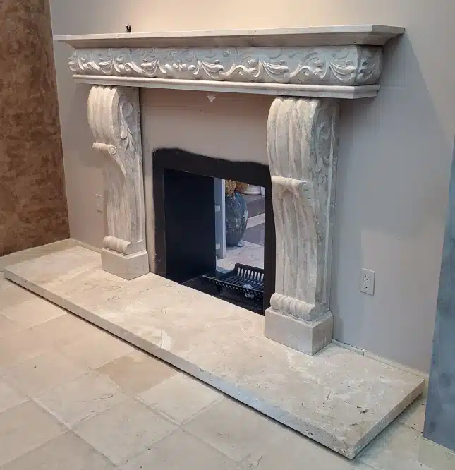 Travertine fireplace surround