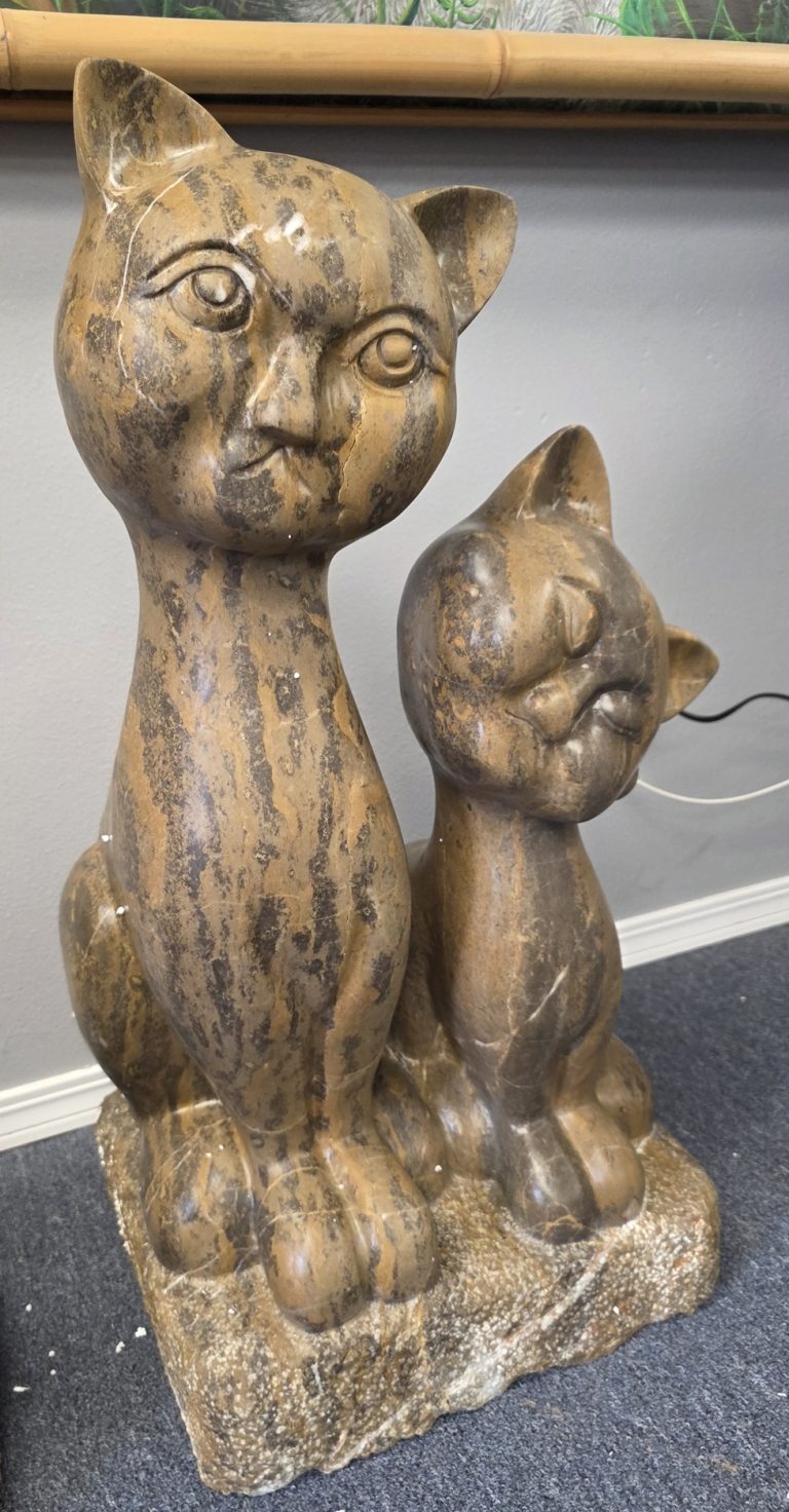 coffee brown marble large cat statue