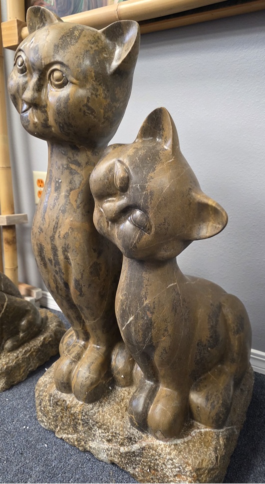 coffee brown marble large cat statue