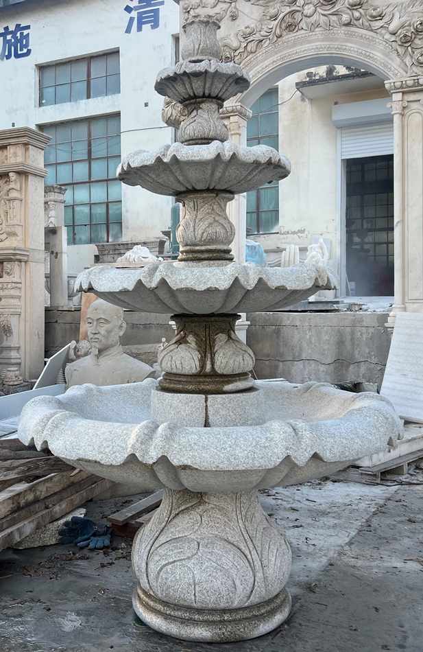 LIght Golden Sesame Granite 4-tier Acanthus fountain