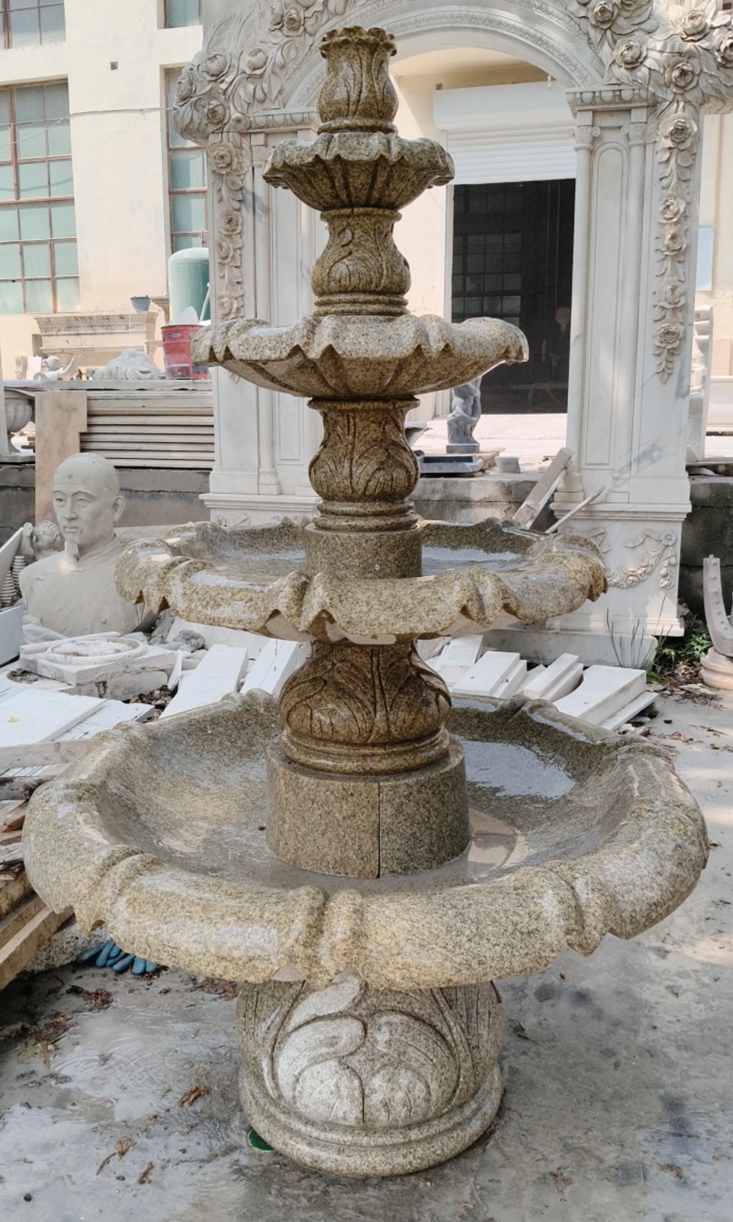 LIght Golden Sesame Granite 4-tier Acanthus fountain