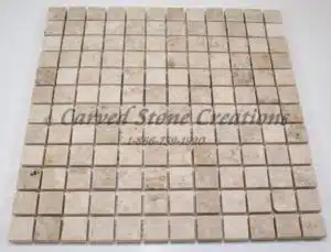 1×1 Crema Cappucino Marble Tumbled Mosaic