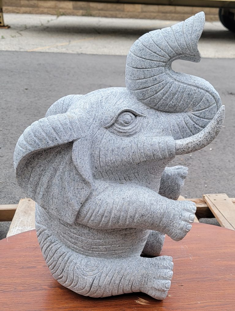 2 Ft Tall Elephant Spitter fountain - dry lt charcoal grey granite