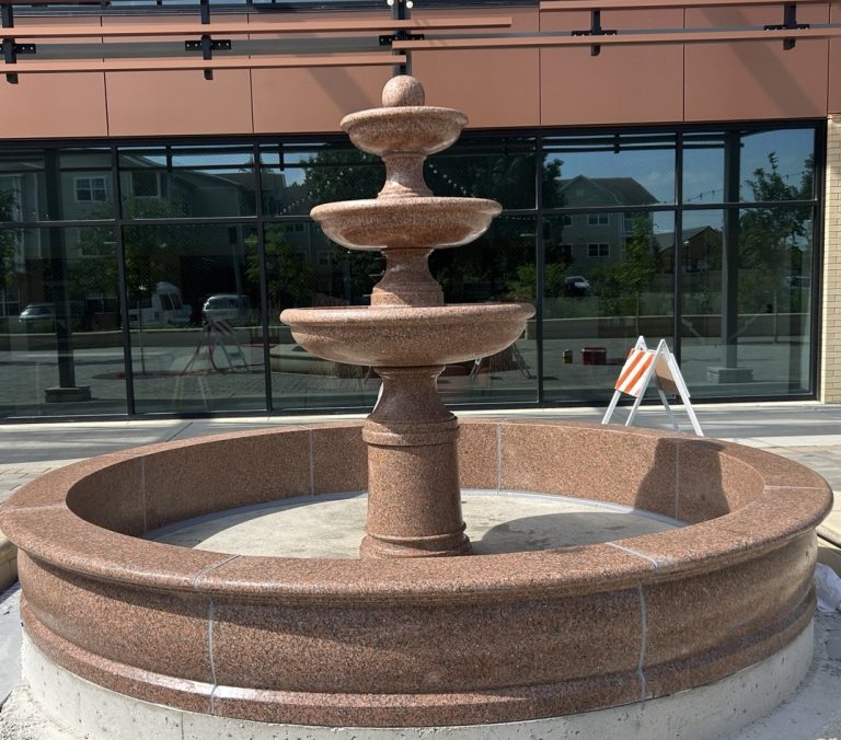 3-Tier Fountain in 9Ft Pool carved of Red B Granite