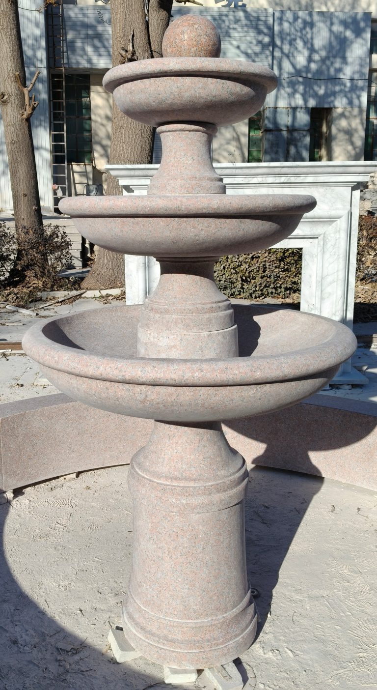 3-Tier Fountain in 9Ft Pool carved of Red B Granite