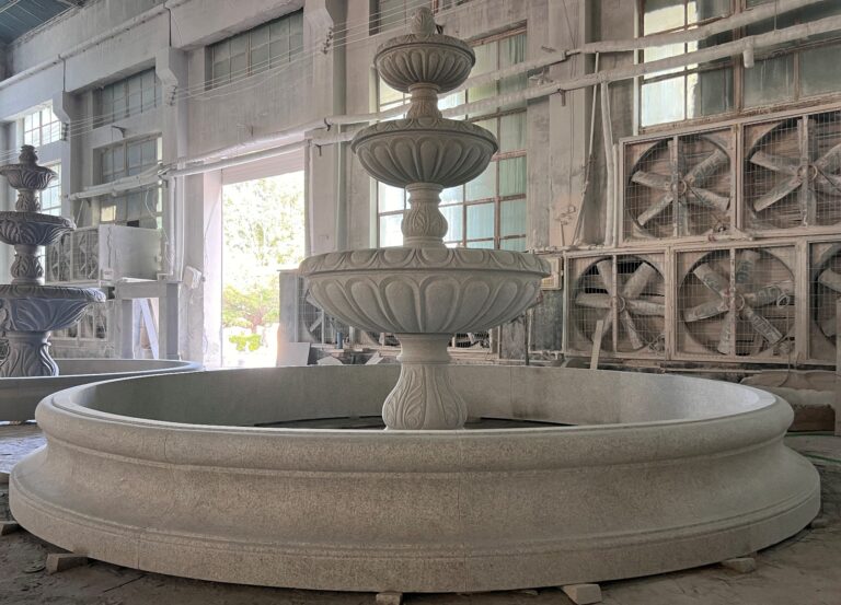 Dry LIght Golden Sesame Granite 3-tier Egg Dart Fountain and pool surround