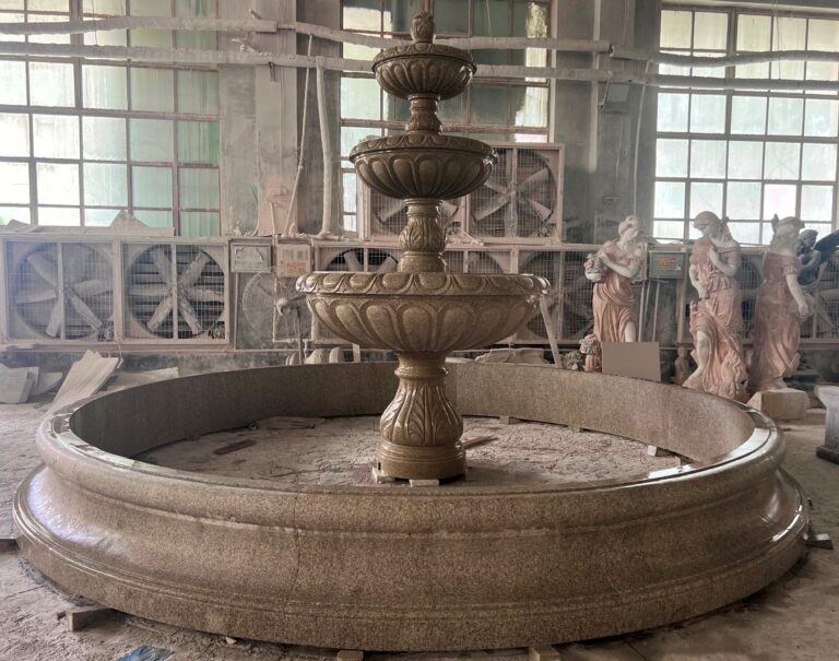 LIght Golden Sesame Granite 3-tier Egg Dart Fountain and pool surround