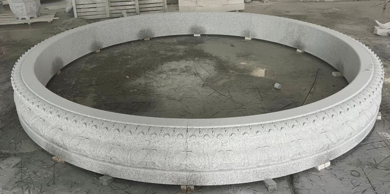 12' diameter x 14" tall Acanthus Relief carved pool surround carved of california whtie granite