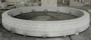 12' diameter x 14" tall Acanthus Relief carved pool surround carved of california whtie granite