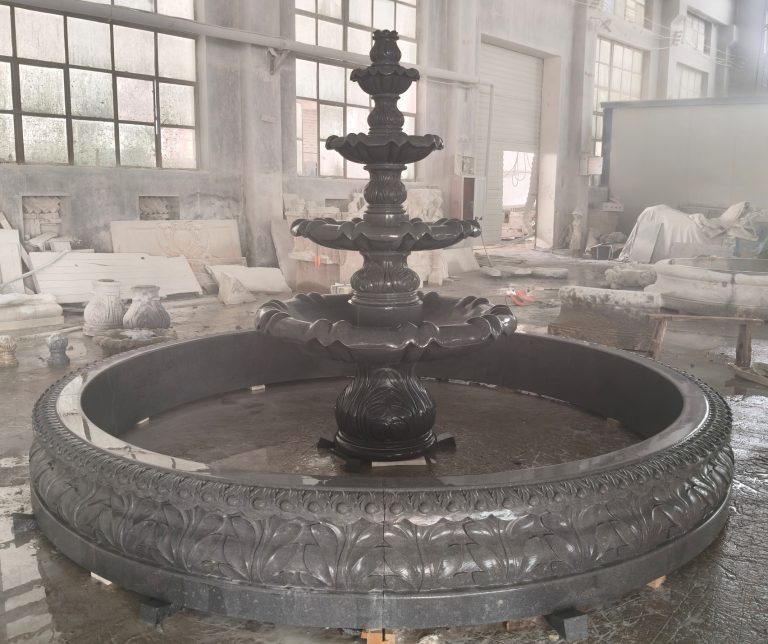 4-tier acanthus fountain in a 10' diameter x 14" tall Acanthus relief Carved pool surround